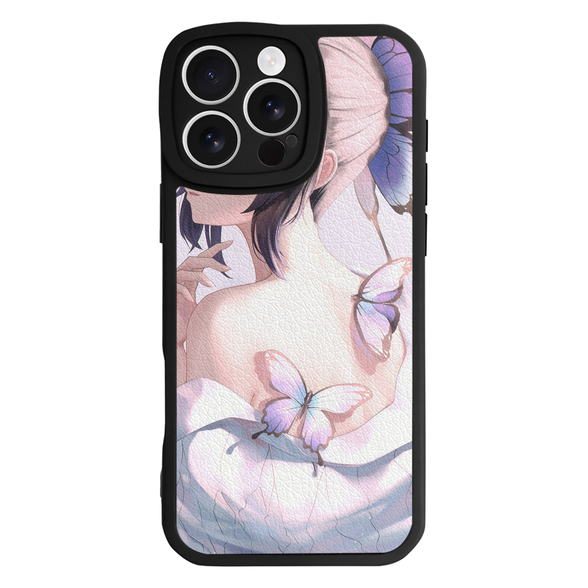 （画像用） 鬼滅の刃（きめつのやいば）蟲柱-胡蝶 しのぶ／こちょう しのぶ Kochou Shinobu 【iPhone 16シリーズ対応】シリコンスマホケース（レザー調） 材質：シリコン